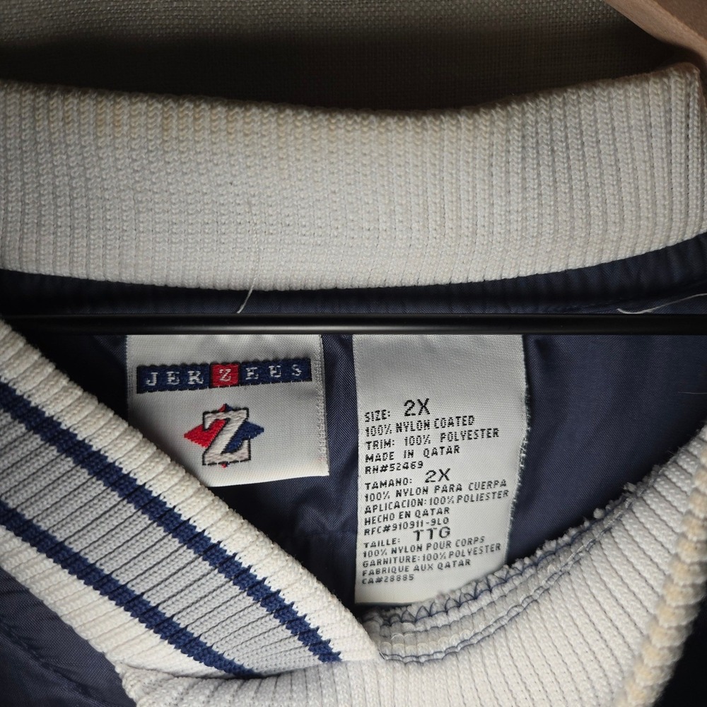 Vtg Jerzees Mens 2X Windbreaker Navy Blue V-Neck Pullover Ribbed Trim Side Zip - Picture 6 of 9